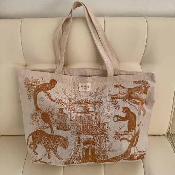 Sezane Paraiso limited edition exotic jungle animal print tote bag, gold, NWOT - Picture 1 of 3